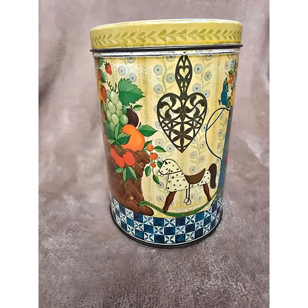 Vintage Hallmark 1776-1976 Bicentennial Folk Art Metal Tin Canister 350EBC55-7